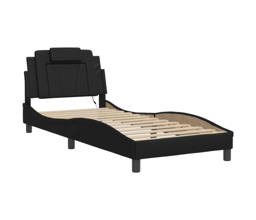 Estructura cama con luces LED cuero sintético negro 80x200 cm