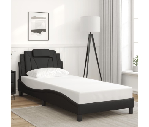 Estructura cama con luces LED cuero sintético negro 80x200 cm