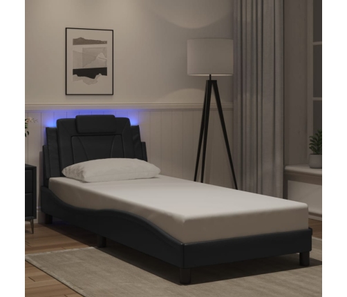 Estructura cama con luces LED cuero sintético negro 80x200 cm