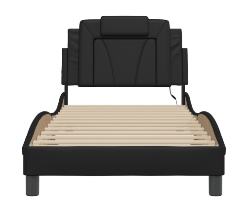 Estructura cama con luces LED cuero sintético negro 80x200 cm