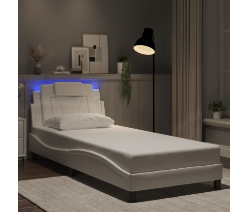 Estructura cama con luces LED cuero sintético blanco 80x200 cm