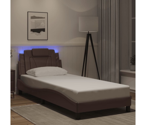 vidaXL Estructura cama con luces LED cuero sintético marrón 80x200 cm