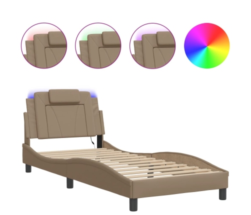 Estructura de cama con LED cuero sintético capuchino 80x200 cm
