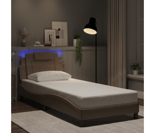 Estructura de cama con LED cuero sintético capuchino 80x200 cm