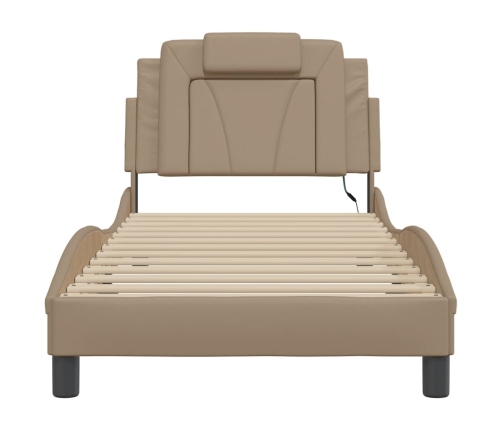 Estructura de cama con LED cuero sintético capuchino 80x200 cm