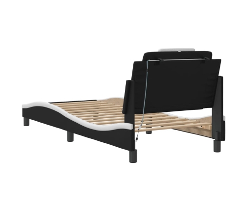 Estructura cama con LED cuero sintético negro blanco 80x200 cm