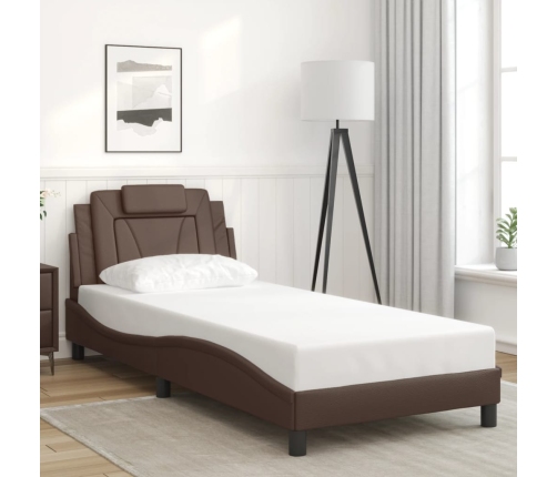 vidaXL Estructura cama con luces LED cuero sintético marrón 90x190 cm