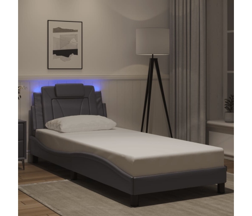 Estructura de cama con luces LED cuero sintético gris 90x190 cm