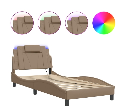 Estructura de cama con LED cuero sintético capuchino 90x190 cm