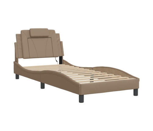 Estructura de cama con LED cuero sintético capuchino 90x190 cm