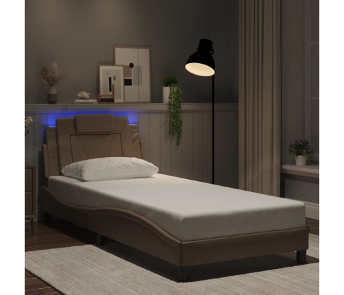 Estructura de cama con LED cuero sintético capuchino 90x190 cm