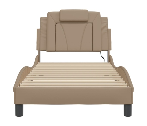 Estructura de cama con LED cuero sintético capuchino 90x190 cm