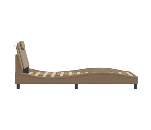 Estructura de cama con LED cuero sintético capuchino 90x190 cm