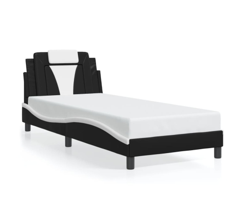 Estructura cama con LED cuero sintético negro y blanco 90x190cm