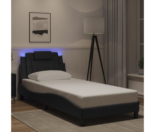 vidaXL Estructura cama con luces LED cuero sintético negro 90x200 cm