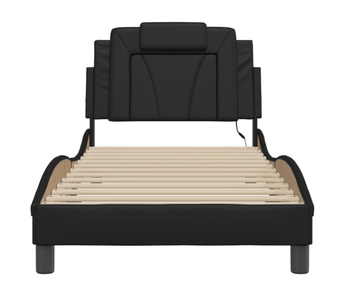 vidaXL Estructura cama con luces LED cuero sintético negro 90x200 cm