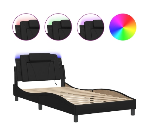 vidaXL Estructura cama con luces LED cuero sintético negro 100x200 cm