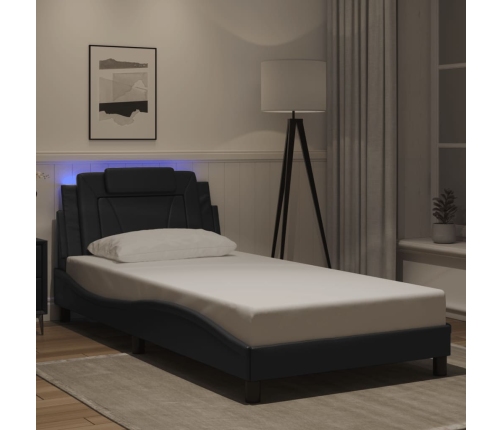 vidaXL Estructura cama con luces LED cuero sintético negro 100x200 cm