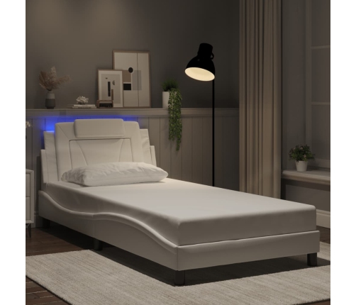 Estructura cama con luces LED cuero sintético blanco 100x200 cm