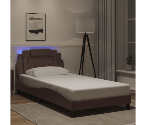 vidaXL Estructura cama con luces LED cuero sintético marrón 100x200 cm