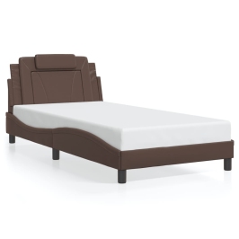 Estructura cama con luces LED cuero sintético marrón 100x200 cm
