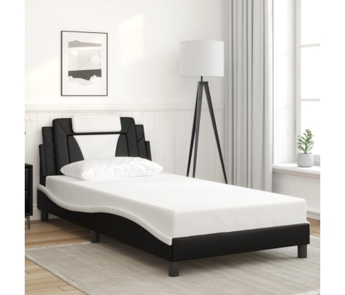 Estructura cama con LED cuero sintético negro blanco 100x200 cm