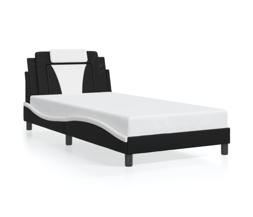 Estructura cama con LED cuero sintético negro blanco 100x200 cm