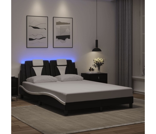 Estructura cama con LED cuero sintético negro blanco 120x200 cm