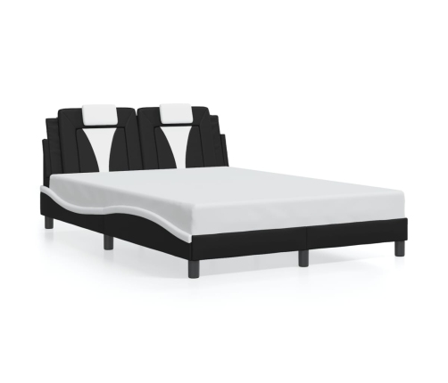 Estructura cama con LED cuero sintético negro blanco 120x200 cm