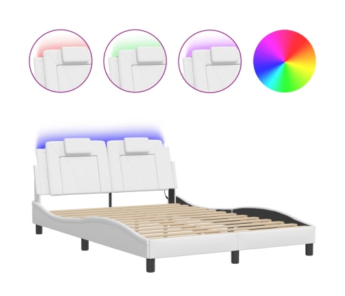 Estructura cama con luces LED cuero sintético blanco 140x190 cm