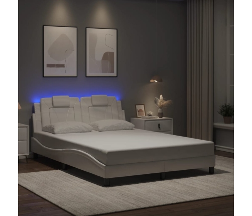 Estructura cama con luces LED cuero sintético blanco 140x190 cm