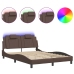 Estructura cama con luces LED cuero sintético marrón 140x190 cm