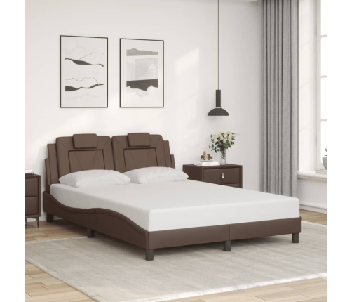 vidaXL Estructura cama con luces LED cuero sintético marrón 140x190 cm