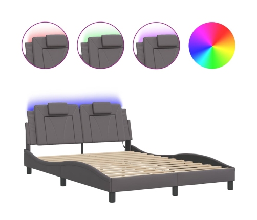 Estructura cama con luces LED cuero sintético gris 140x190 cm