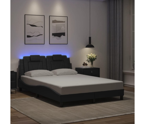 Estructura cama con luces LED cuero sintético gris 140x190 cm