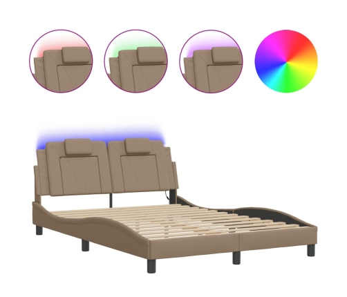 Estructura de cama con LED cuero sintético capuchino 140x190 cm