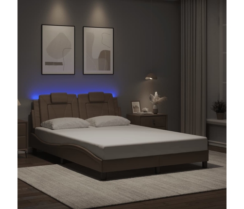 Estructura de cama con LED cuero sintético capuchino 140x190 cm