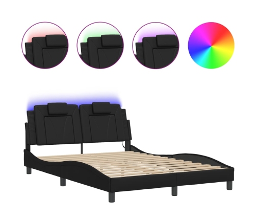 Estructura de cama con luces LED cuero PE negro 140x200 cm