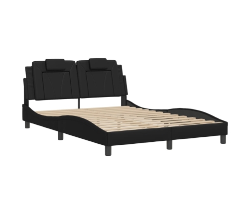 Estructura de cama con luces LED cuero PE negro 140x200 cm