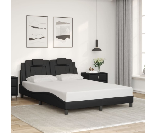 Estructura de cama con luces LED cuero PE negro 140x200 cm