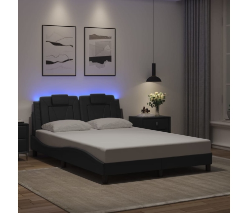 Estructura de cama con luces LED cuero PE negro 140x200 cm