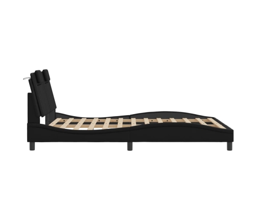 Estructura de cama con luces LED cuero PE negro 140x200 cm