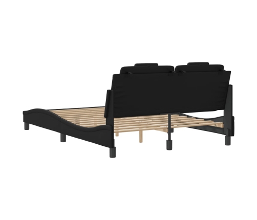 Estructura de cama con luces LED cuero PE negro 140x200 cm