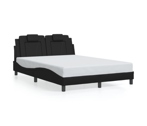 Estructura de cama con luces LED cuero PE negro 140x200 cm