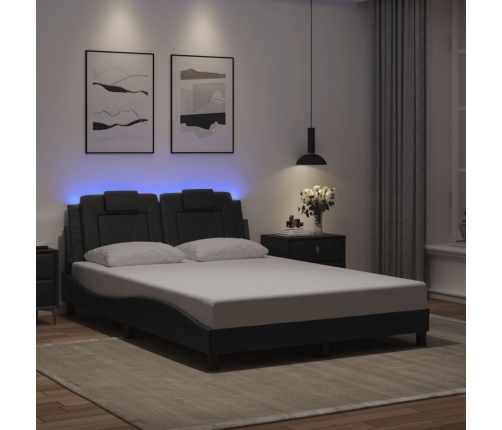 Estructura cama con luces LED cuero sintético gris 140x200 cm