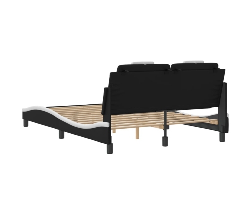 Estructura cama con LED cuero sintético negro blanco 140x200 cm