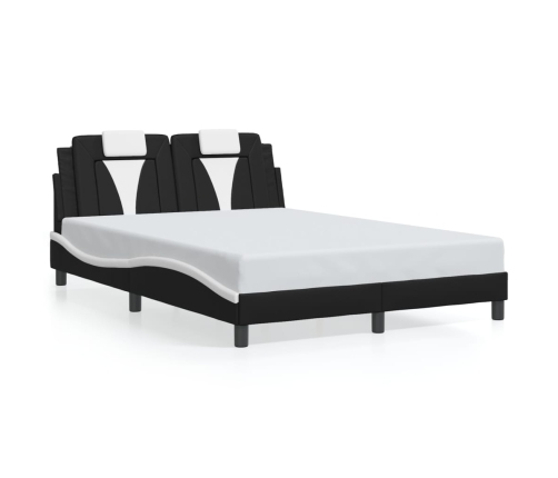 Estructura cama con LED cuero sintético negro blanco 140x200 cm