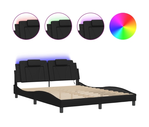 vidaXL Estructura de cama con luces LED cuero PE negro 160x200 cm