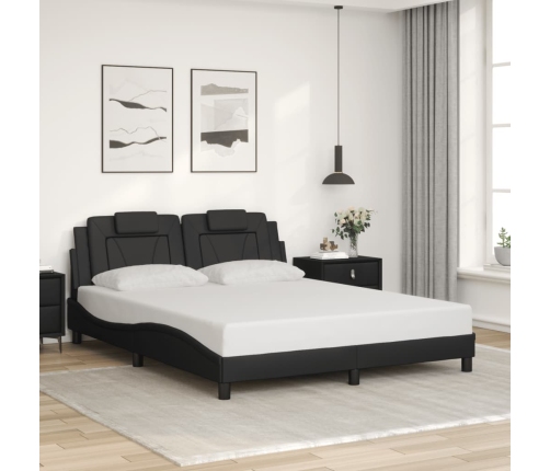 vidaXL Estructura de cama con luces LED cuero PE negro 160x200 cm