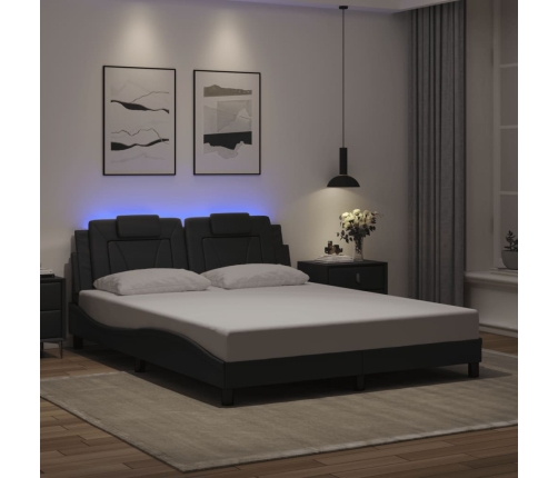 vidaXL Estructura de cama con luces LED cuero PE negro 160x200 cm